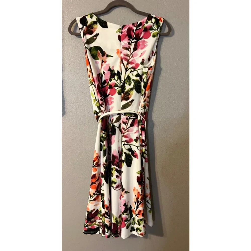 Danny & Nicole Dress 16 Floral Belted Stretch Career Church Washable NEW